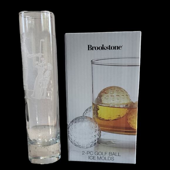 Perry Coyle Tall Shot Glass Signed AND Brookstone Golf Shaped Ice Mold Bundle - Picture 4 of 7